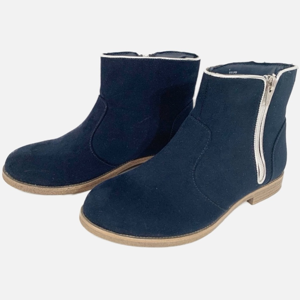 Cat and Jack Target Blue Textile Suede Like Side Zip Ankle Booties Silver Trim